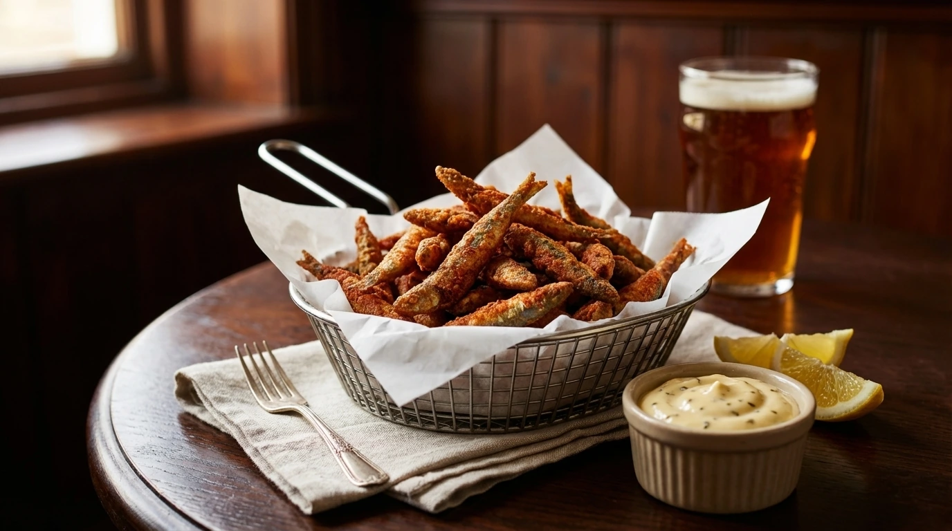 Devilled whitebait con mayonesa de ajo asado