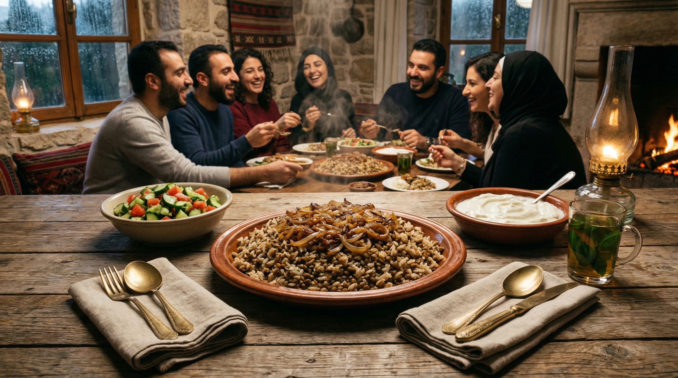 Mujaddara (lentejas y arroz con cebollas)
