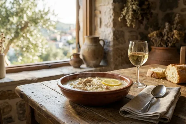 Soupe de citron et de poulet de style grec