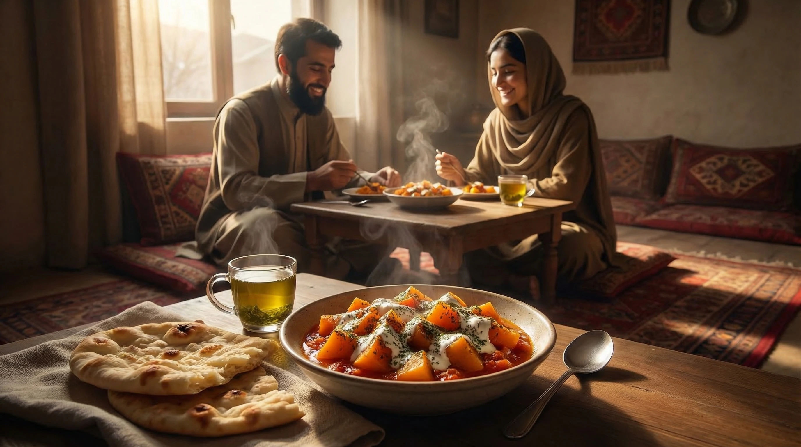 Citrouille afghane avec yaourt d'ail (Kaddo bowrani)
