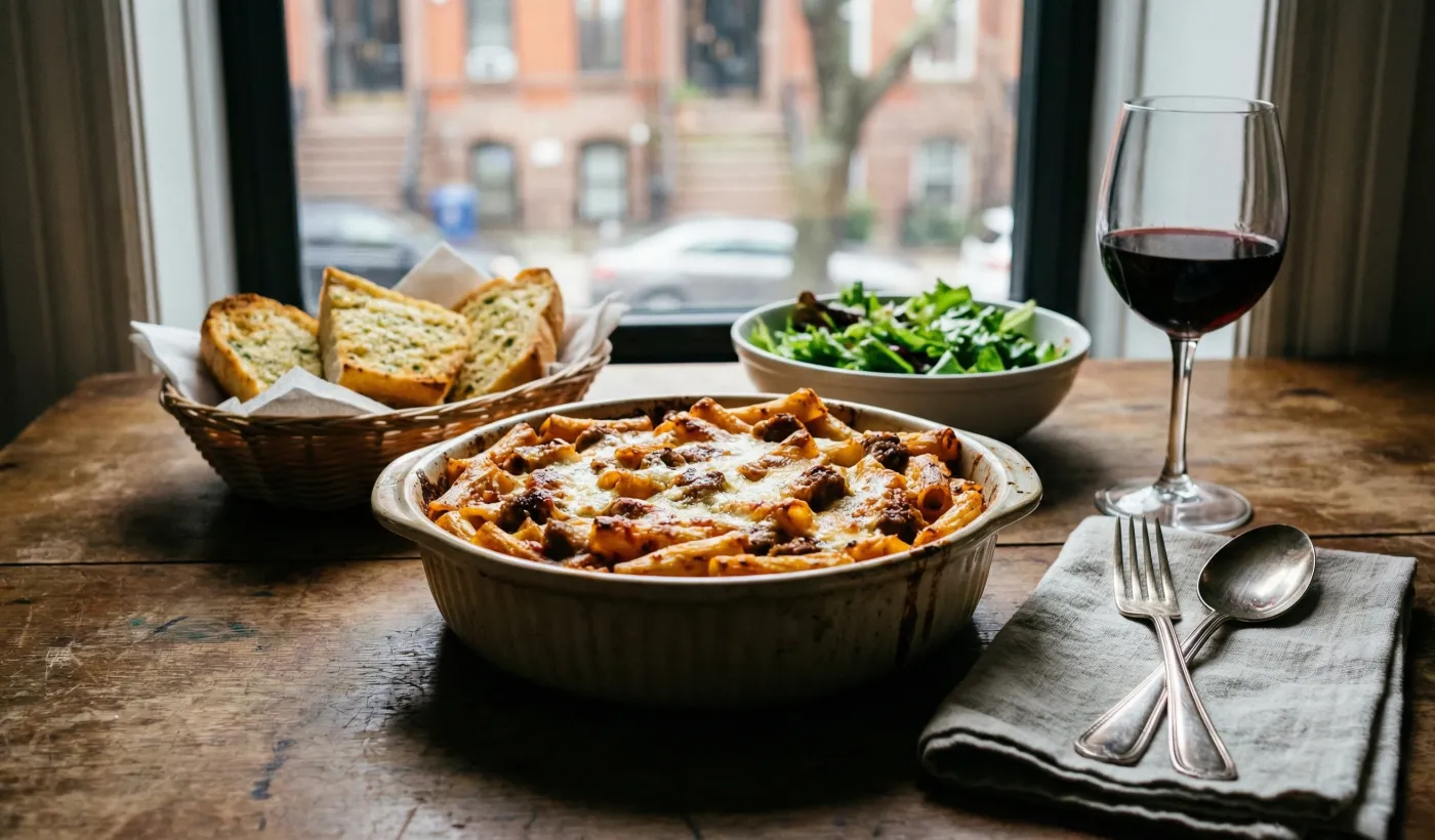 Confort de capa: Ziti horneado con salchichas
